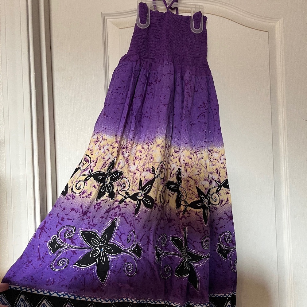 Purple Tropical Flower Halter Dress